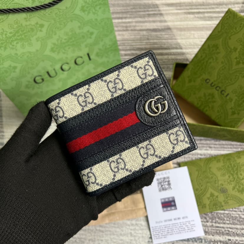 Gucci Ophidia GG Wallet Beige and Blue For Men 4.3in/11cm GG 597606 96IWN 4076