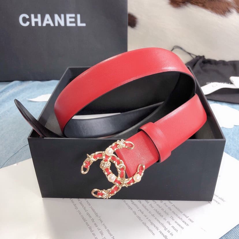 Chanel Belt With Double C Buckle Red Gold Toned Hardware Women Belt