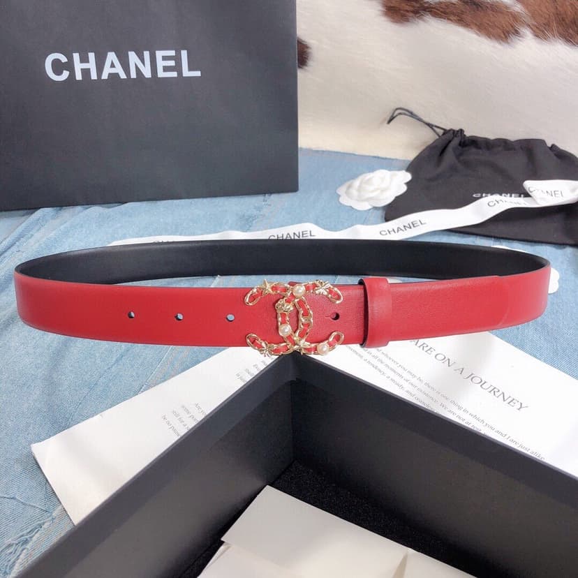 Chanel Belt With Double C Buckle Red Gold Toned Hardware Women Belt