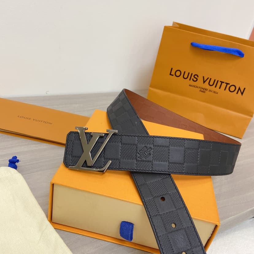 Louis Vuitton Initiales Reversible LV Belt in Damier Embossed with Silver Hardware LV Women Belt LV