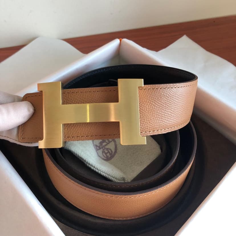 Hermes Mini Constance Guillochee Belt Buckle &amp; Reversible Brown For Women, Women Belt