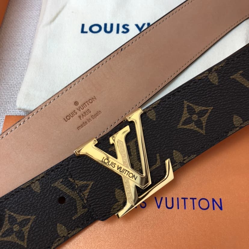 Louis Vuitton Initiales LV Belt Monogram Canvas Gold Toned Hardware, LV Women Belt
