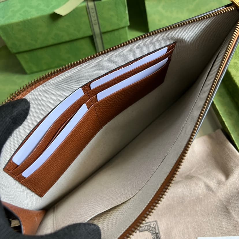 Gucci GG Wool Pouch With Interlocking G Brown For Men, Men's Pouch 12in/31cm GG