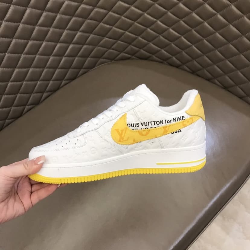 Louis Vuitton And Nike “Air Force 1” By Virgil Abloh White-Yellow For Men, Men's Shoes