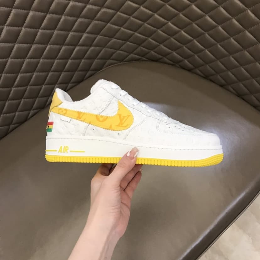 Louis Vuitton And Nike “Air Force 1” By Virgil Abloh White-Yellow For Men, Men's Shoes
