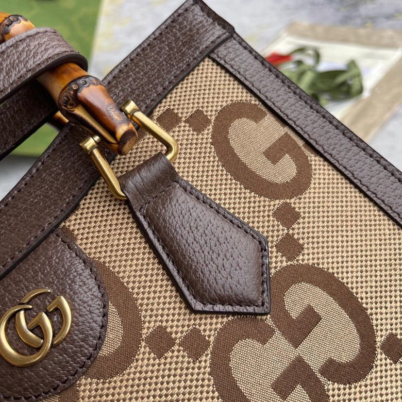 Gucci Diana Jumbo GG Small Tote Bag Camel And Ebony 660195 UKMFT 2672