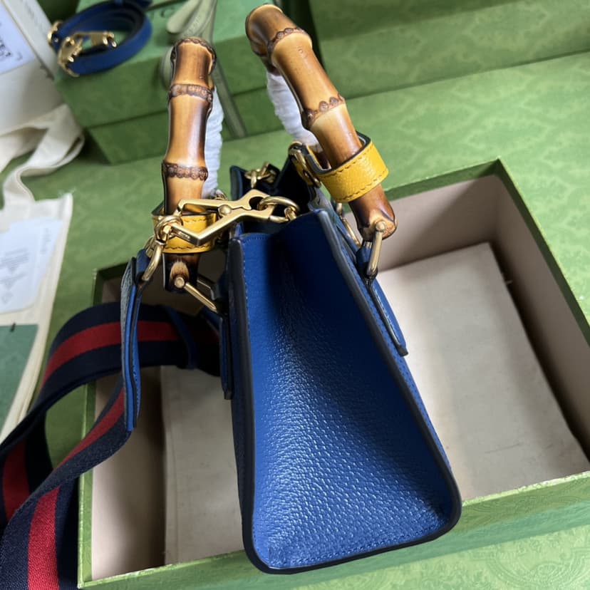 [True-to-ORIGINAL] Gucci Diana Mini Tote Bag Canvas Lining Blue For Women 7.9in/20cm GG 702732 U3ZDT 4862