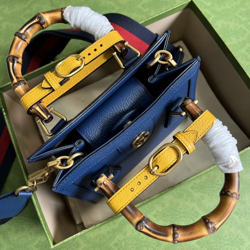 [True-to-ORIGINAL] Gucci Diana Mini Tote Bag Canvas Lining Blue For Women 7.9in/20cm GG 702732 U3ZDT 4862