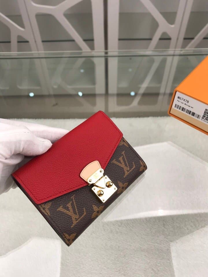 Louis Vuitton Pallas Compact Wallet Combines Monogram Canvas Red For Women, Women's Wallet 13cm LV M67478