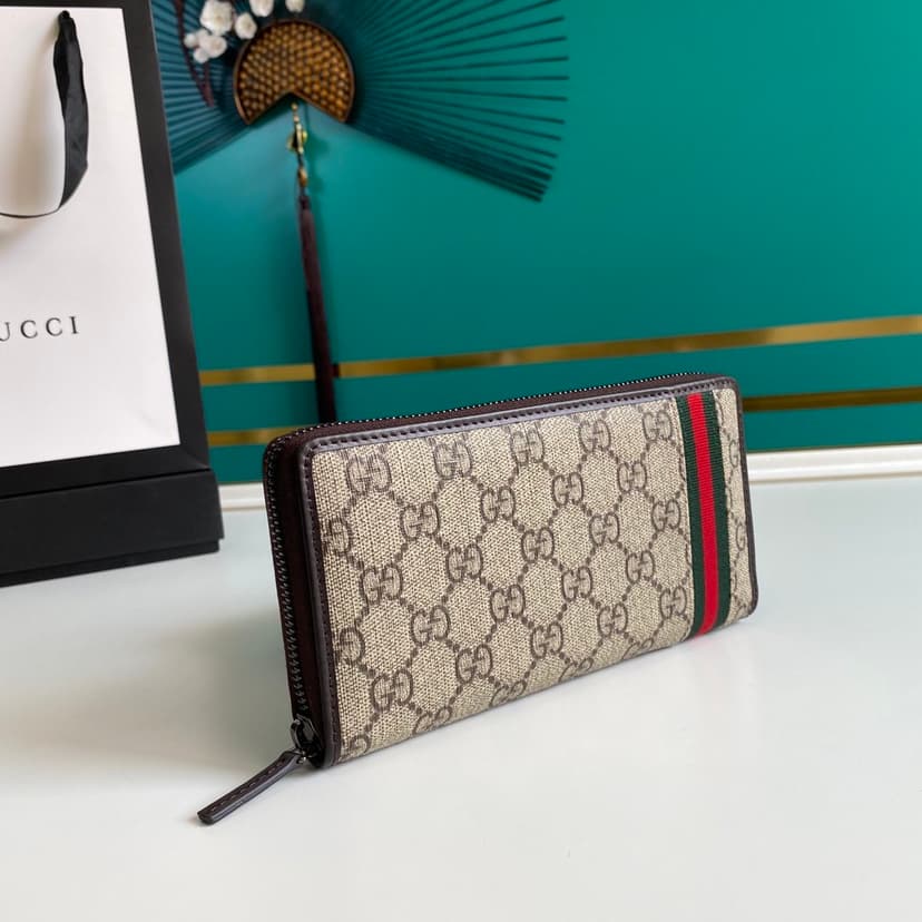 Gucci GG Supreme Beige Zip Around Wallet For Men, Men's Wallets 19cm/7.5in GG