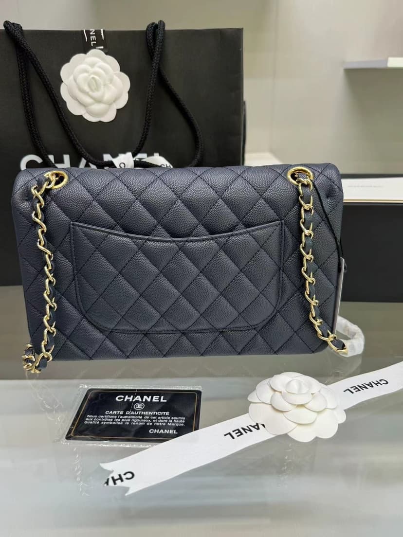 [True-to-ORIGINAL] Chanel Classic 11.12 Handbag Dark Blue GOLD-toned hardware For Women A01112 B10583 NZG78