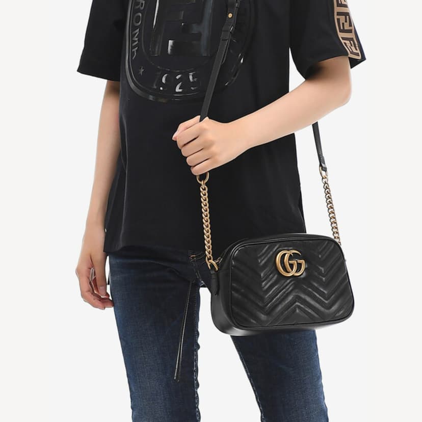Gucci GG Marmont Small Matelassé Shoulder Bag Black 447632 DTD1T 1000