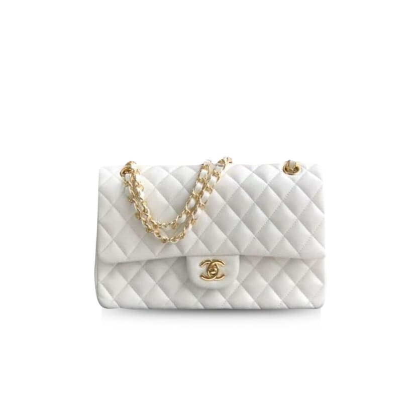 Chanel Classic Handbag Gold Toned Hardware White A01112
