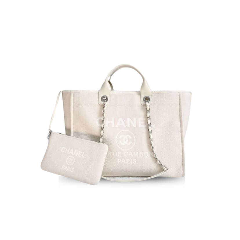 Chanel Small Shopping Bag Silver Hardware Cream AS3257