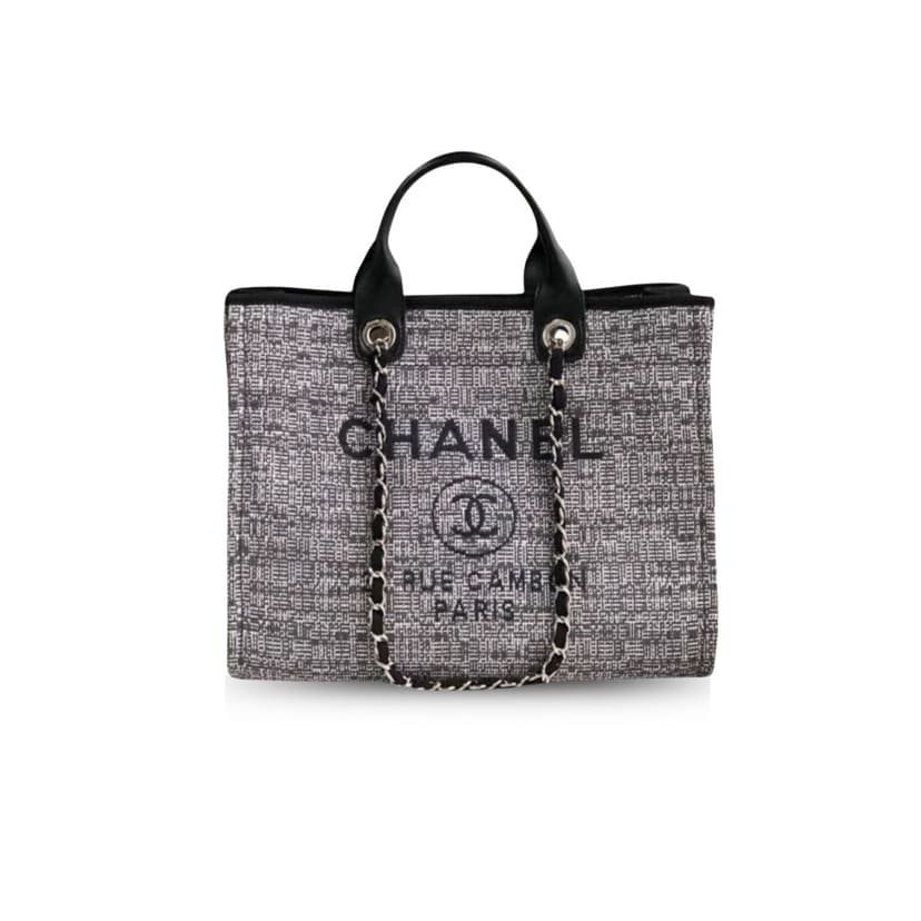 Chanel Deauville Tote Raffia Canvas Bag Black/White