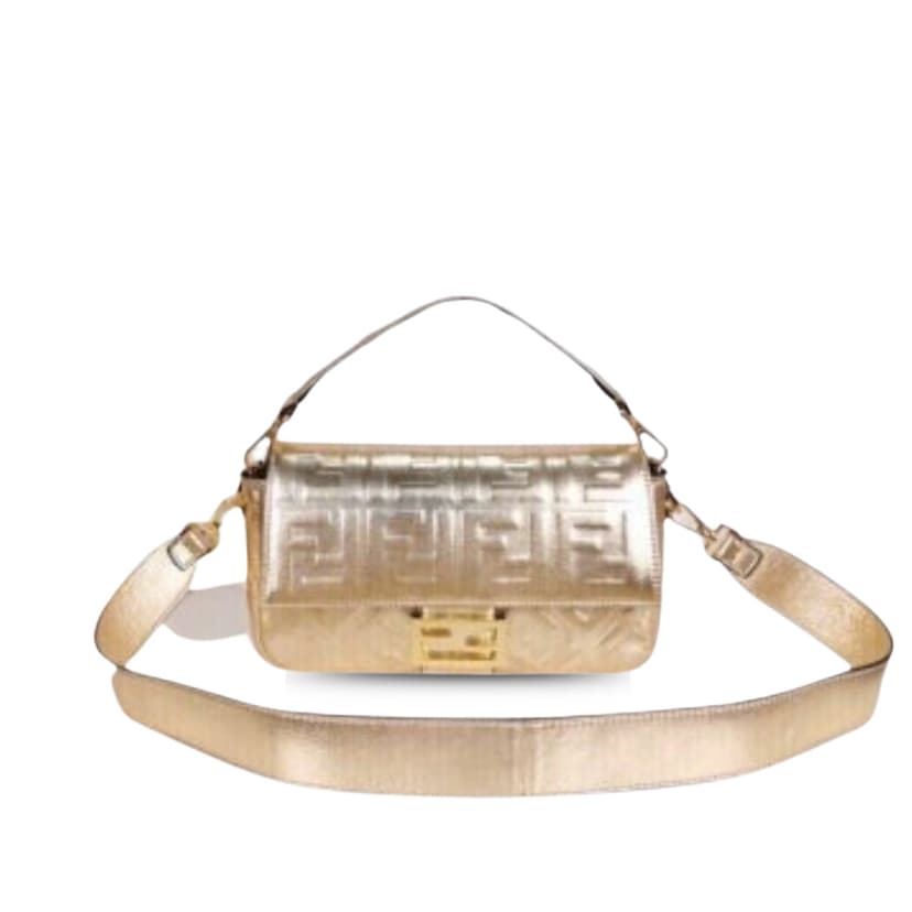 Fendi Baguette Chain Midi Medium Gold Bag