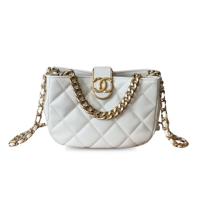 Chanel Small Hobo Bag Gold Hardware White
