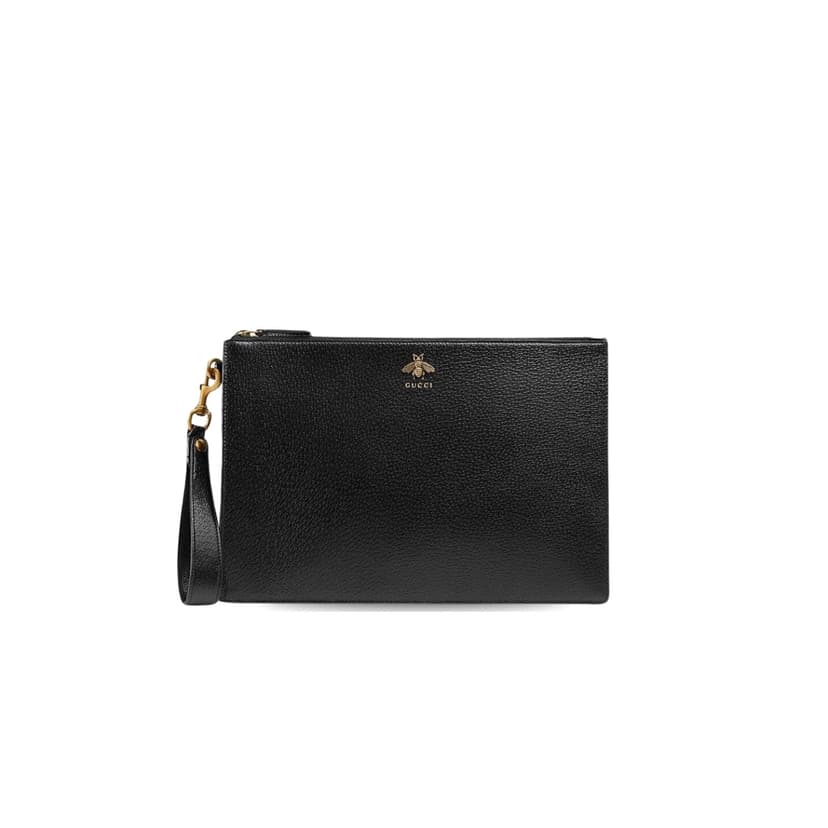 Gucci Animalier Pouch Black with Bee Detail For Men, Men's Pouch 12in/31cm GG 523684 DJ20T 1000