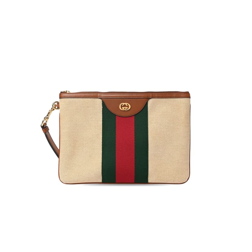 Gucci Vintage Canvas Pouch Beige Green Red Stripe For Men, Men's Pouch 11.5in/29cm GG