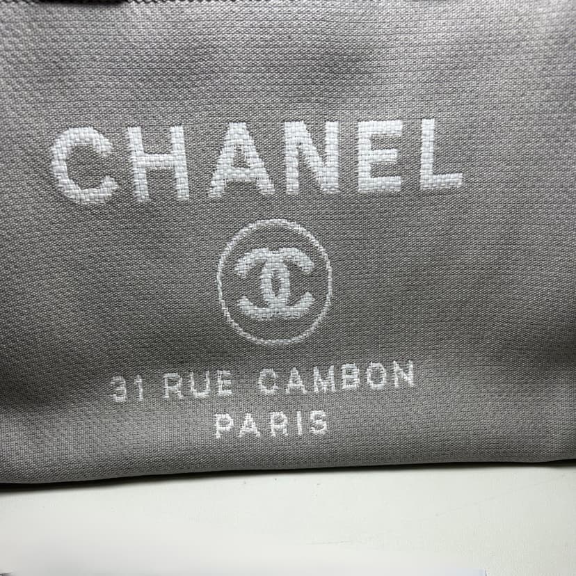 Chanel Deauville Tote Tweed Canvas Bag Grey
