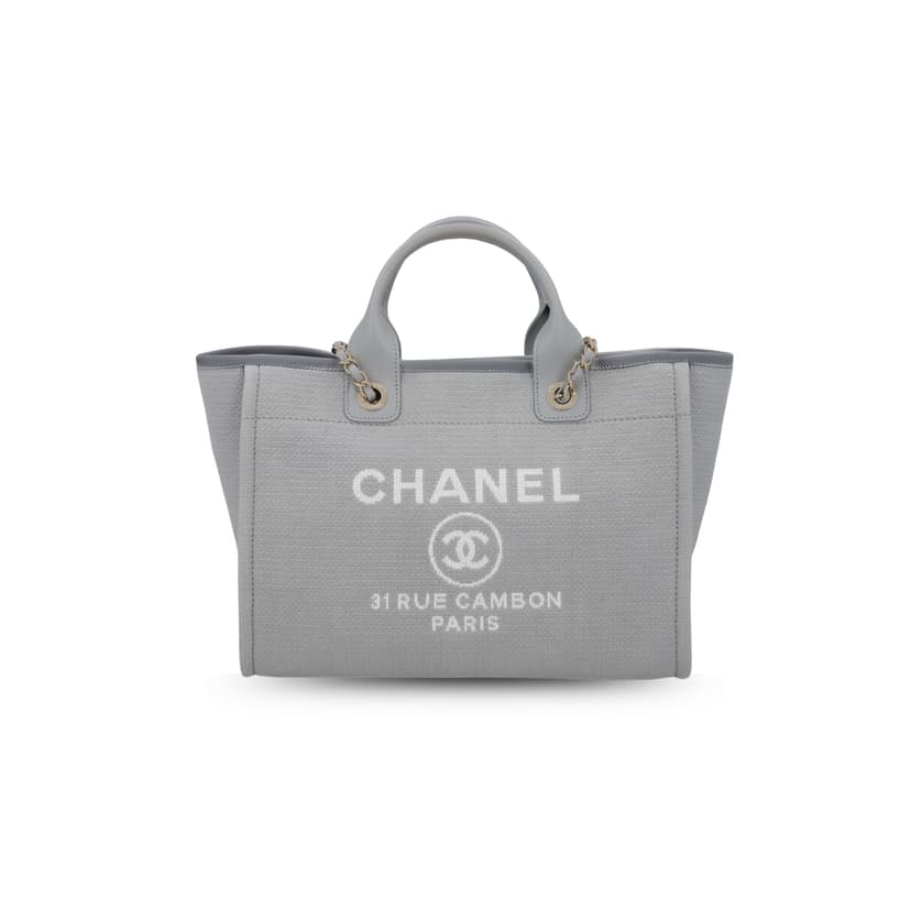 Chanel Deauville Tote Tweed Canvas Bag Grey