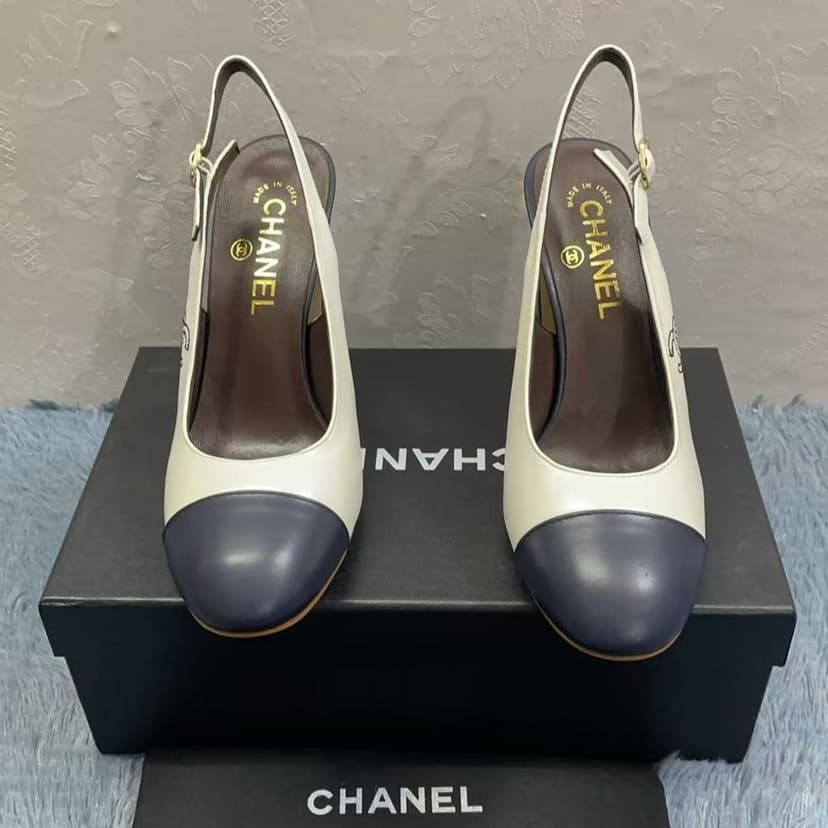 Chanel Slingbacks White And Dark Blue For Women - G45564 B15702 NV160