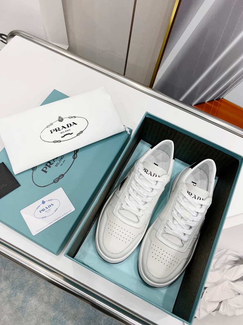 Prada Downtown Perforated Sneakers White/Black For Women 1.2in/30mm PRD 1E792M_3LJ6_F0964_F_030