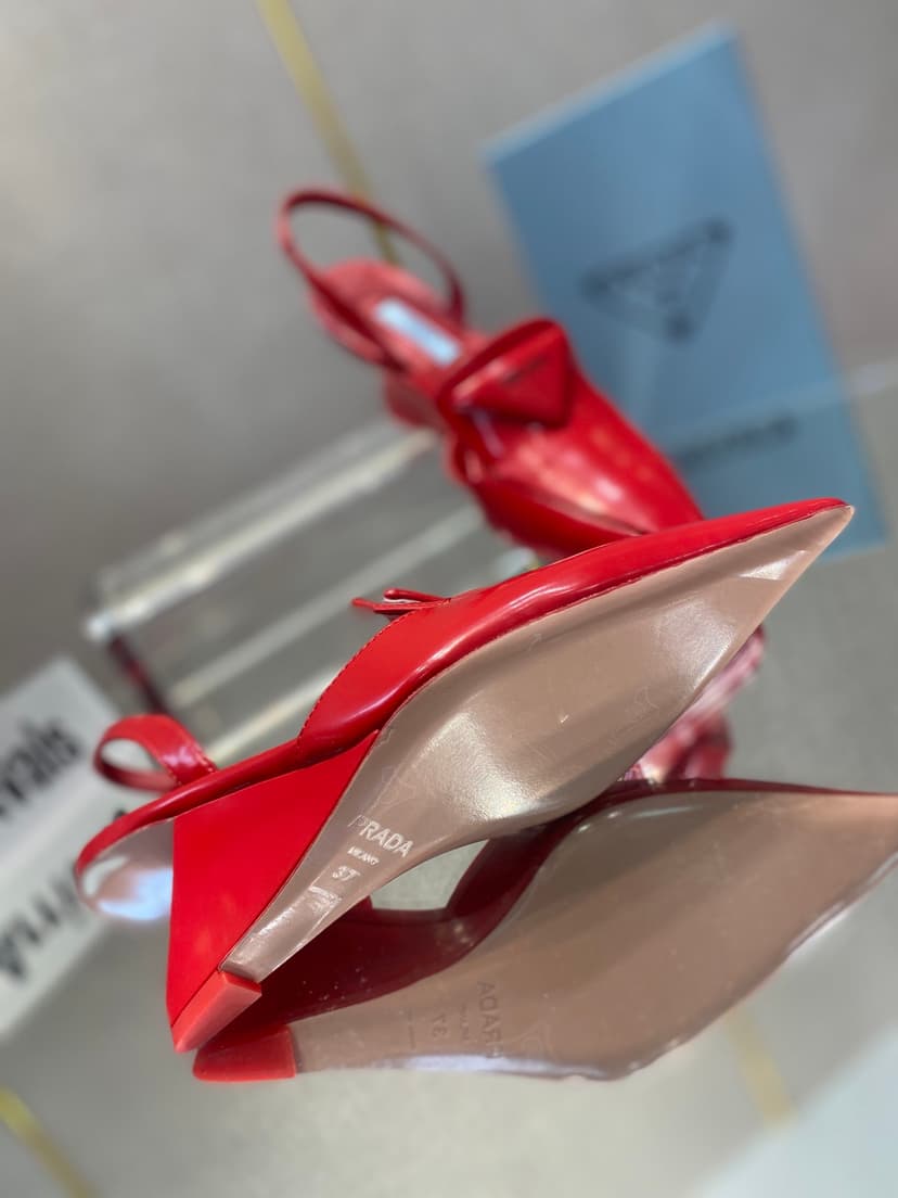 Prada Brushed Slingback Pumps Red For Women 2.6in/65mm PRD