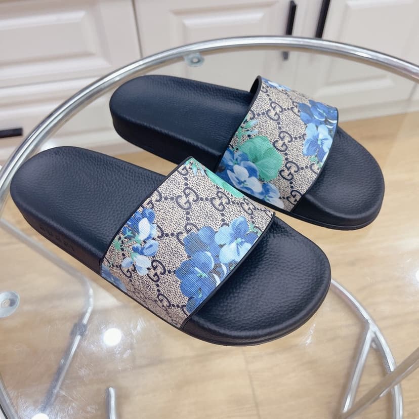 Gucci Men's Slides Bloom Print Blue For Men 408508 G2200