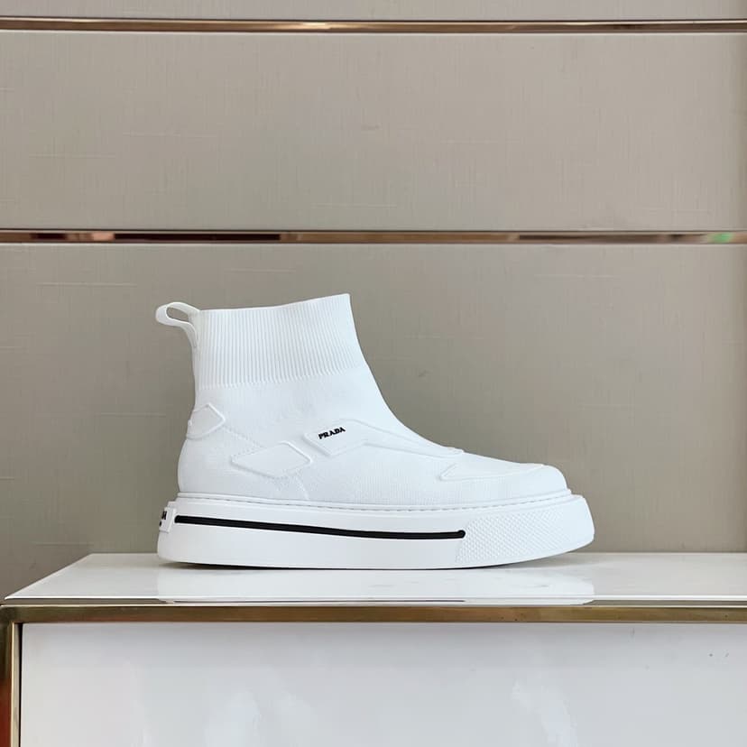 Prada Knit Fabric Boots White For Men 1.4in/35mm PRD