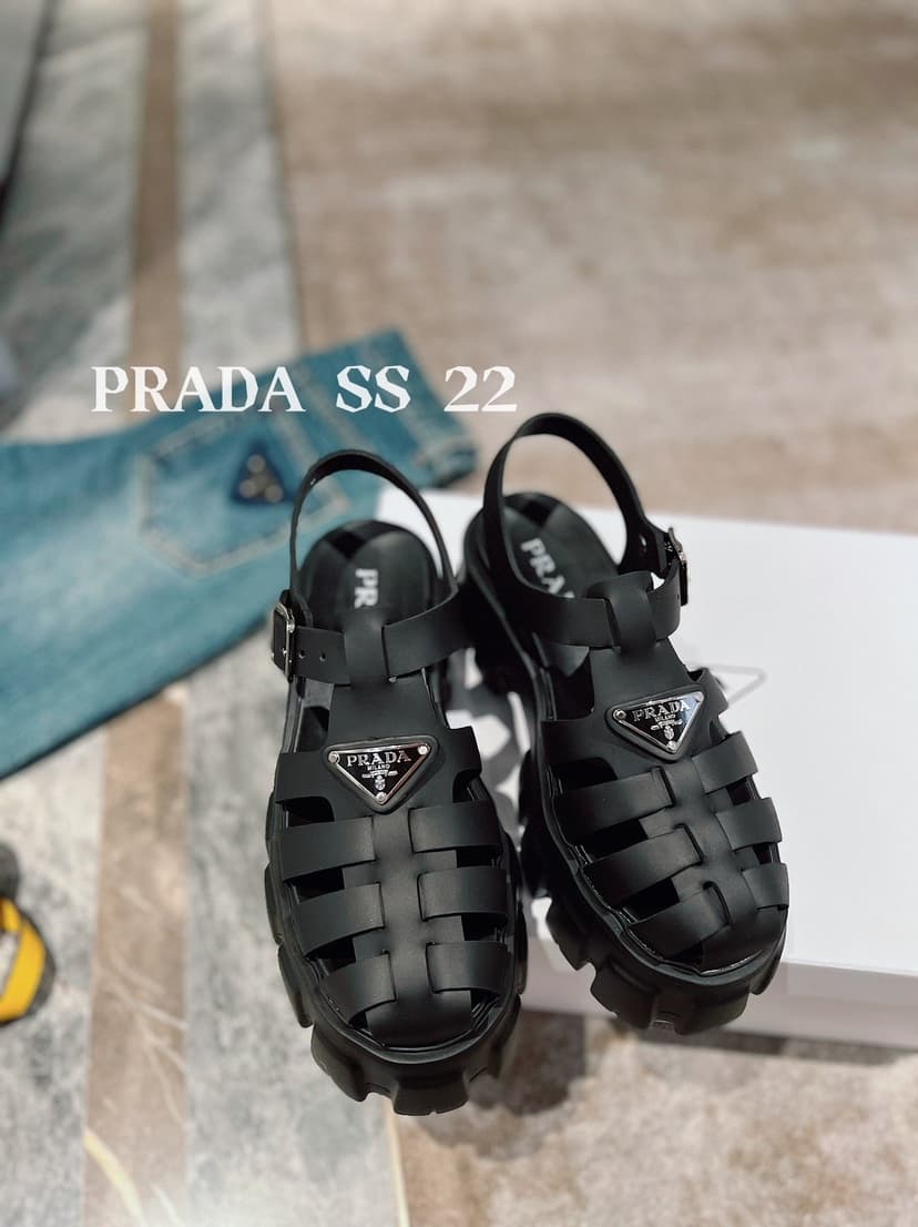 Prada Foam Rubber Sandals Black For Women 2.2in/55mm PRD 1X853M_3LKK_F0002_F_055