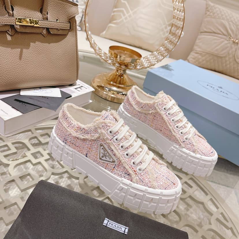 Prada Gabardine Canva Double Wheel Sneakers Pink For Women 2in/50mm PRD