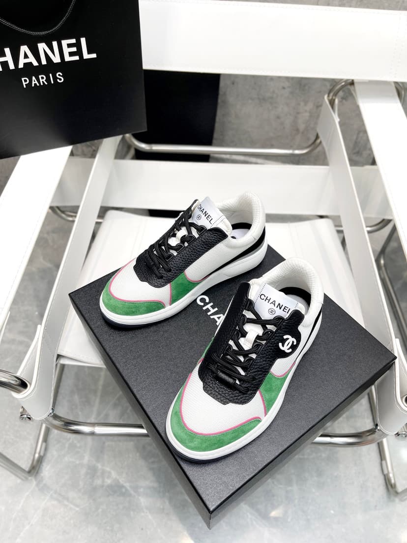 Chanel Sneakers White/Green For Women, Women's Shoes