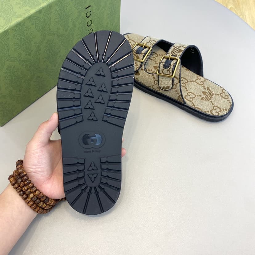 Adidas x Gucci Men's GG Slide Sandals With Strap Beige For Men ‎658020