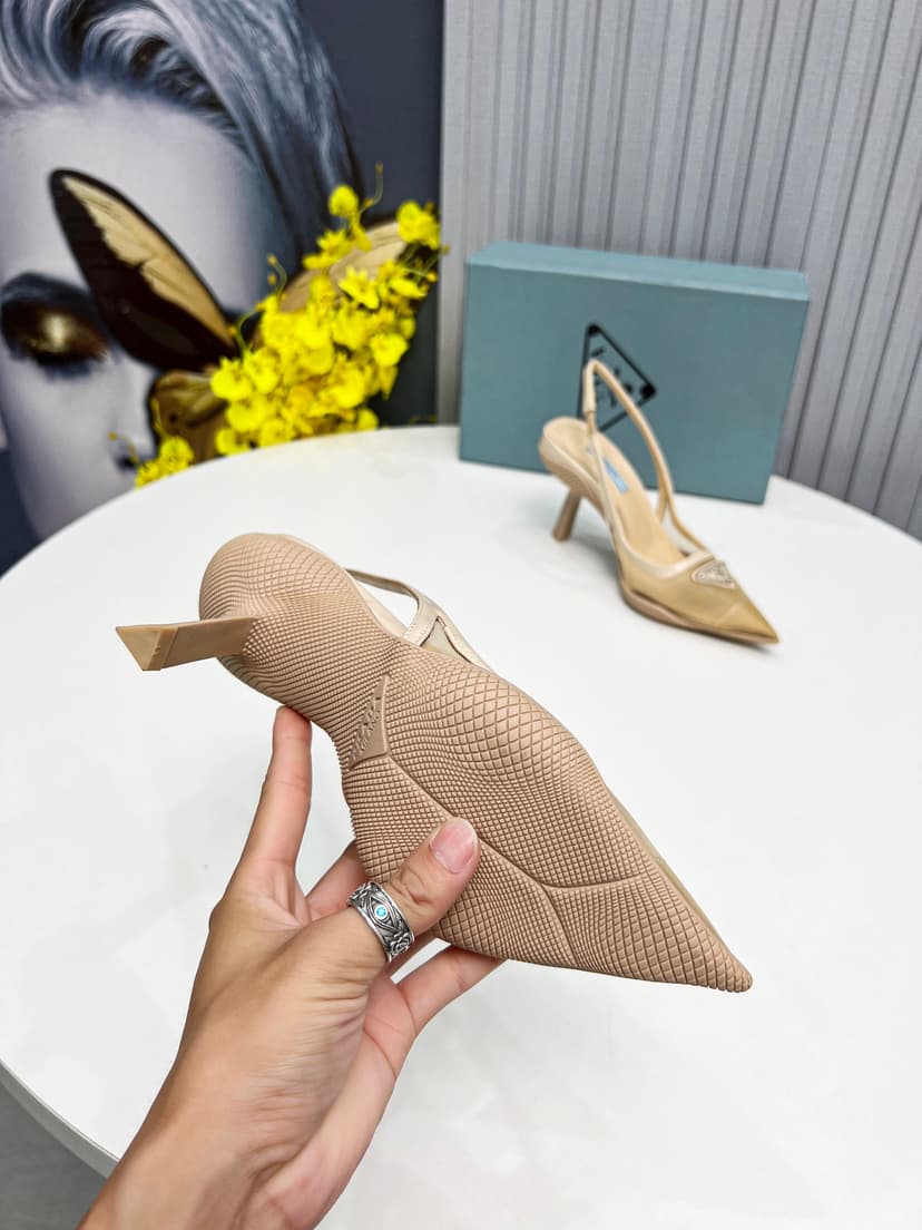 Prada Mesh Fabric Slingback Pumps Beige For Women PRD 1I828M_099_F0F24_F_045