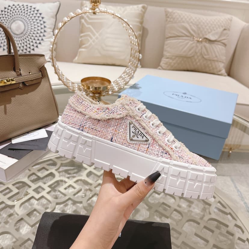 Prada Gabardine Canva Double Wheel Sneakers Pink For Women 2in/50mm PRD