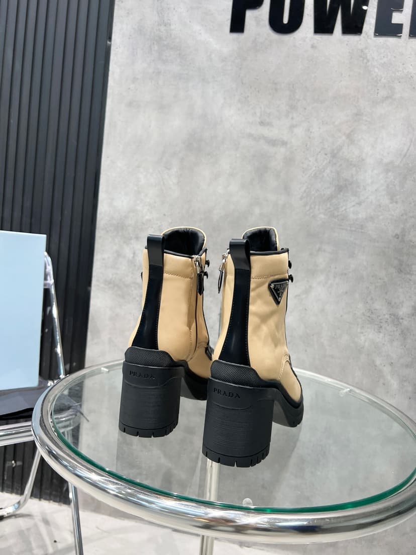 Prada Tronchetti Lace-Up Boot Beige For Women PRD