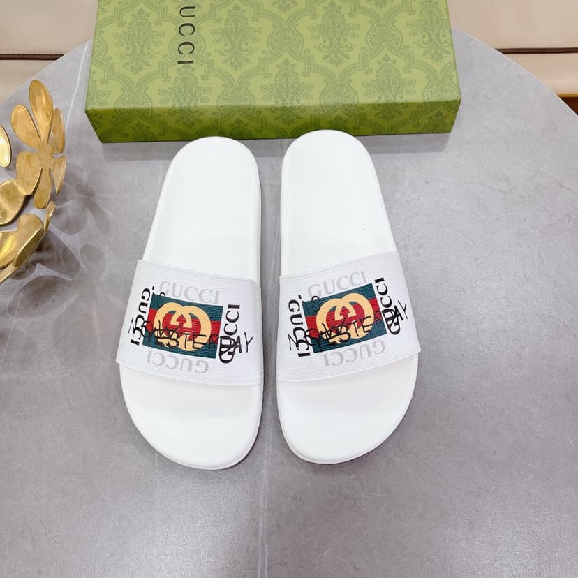 Gucci Men's Slide Sandal With GG Web White For Men 407345