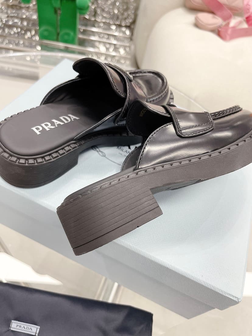 Prada Chocolate Brushed Mules Black For Women 1.6in/40mm PRD