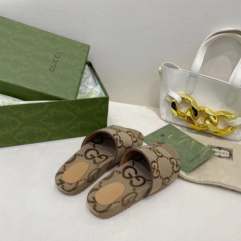 Gucci Platform Slide Sandal By Canvas Fabric Brown For Women GG