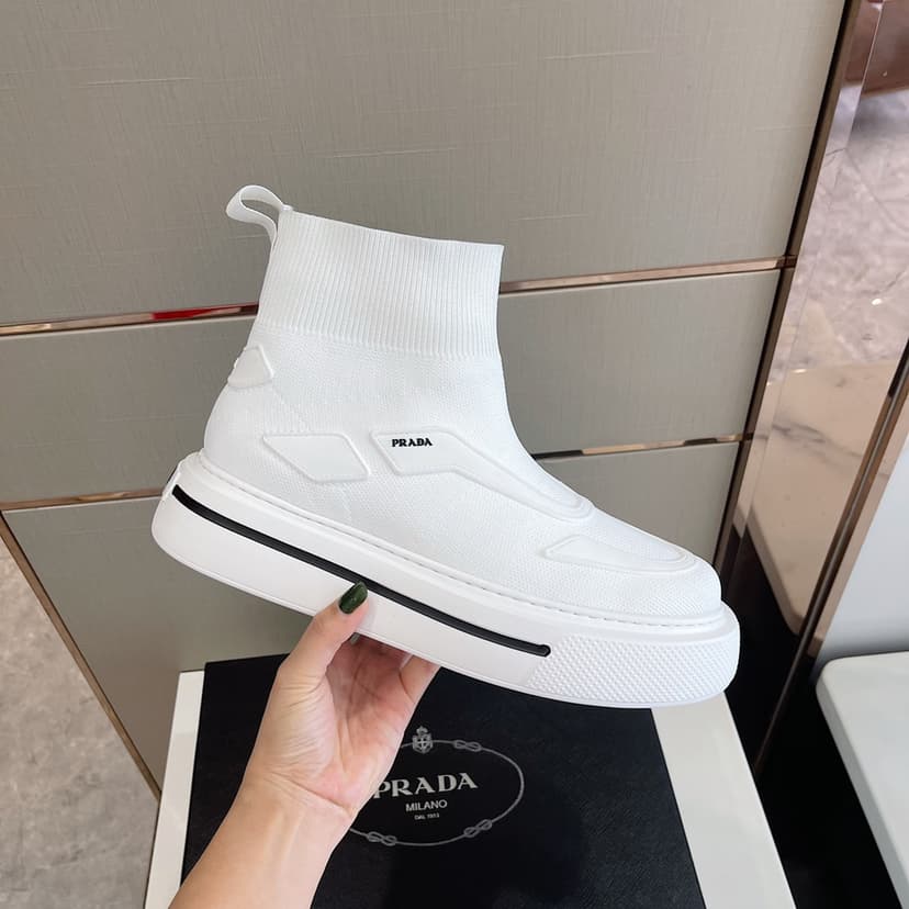 Prada Knit Fabric Boots White For Men 1.4in/35mm PRD