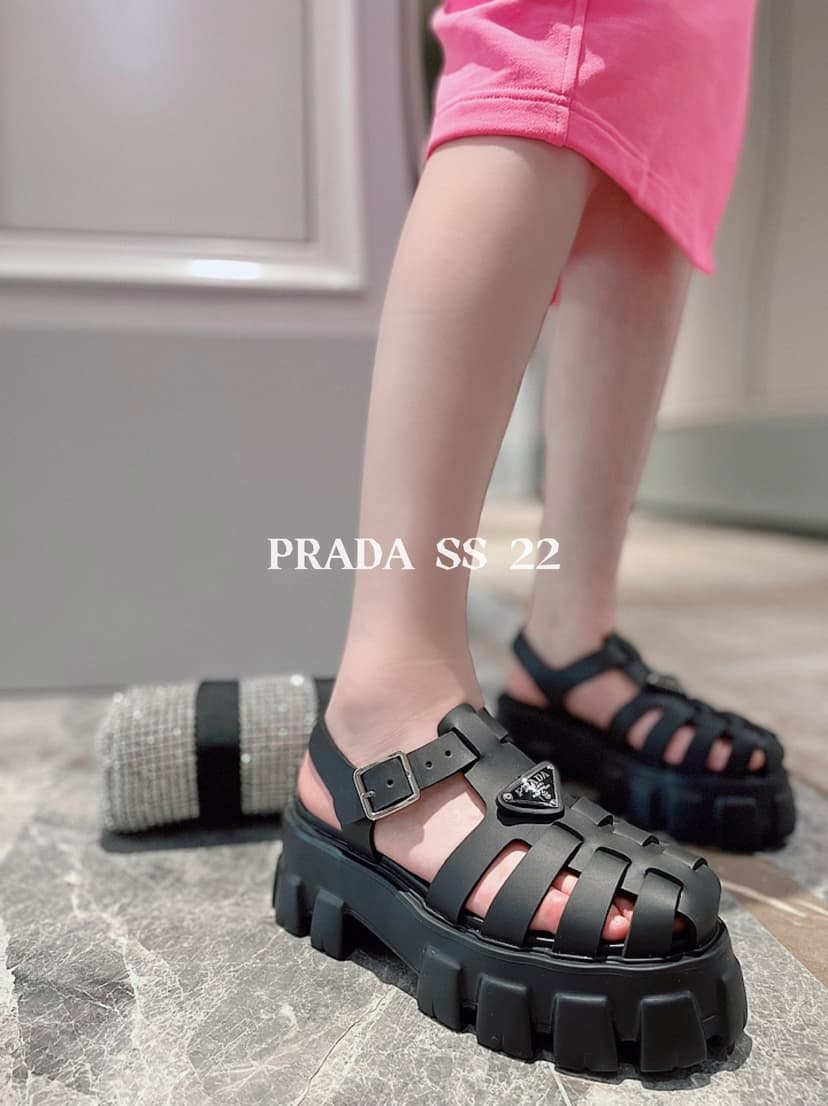 Prada Foam Rubber Sandals Black For Women 2.2in/55mm PRD 1X853M_3LKK_F0002_F_055