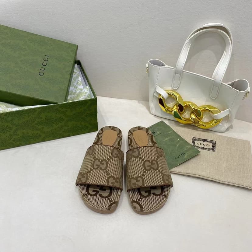 Gucci Platform Slide Sandal By Canvas Fabric Brown For Women GG