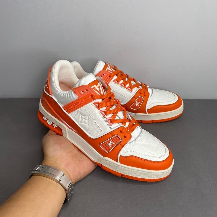 Louis Vuitton Trainer Sneaker Mix Of Materials White/Orange Virgil Abloh For Men LV 1A9VN0