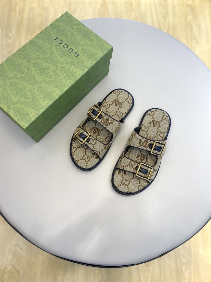 Adidas x Gucci Men's GG Slide Sandals With Strap Beige For Men ‎658020