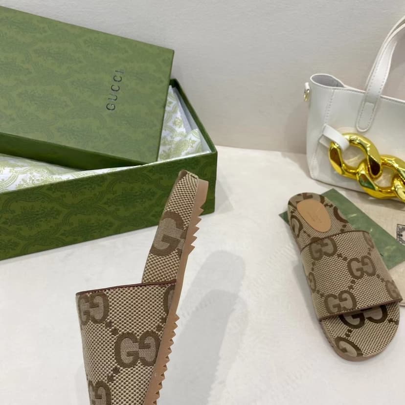 Gucci Platform Slide Sandal By Canvas Fabric Brown For Women GG