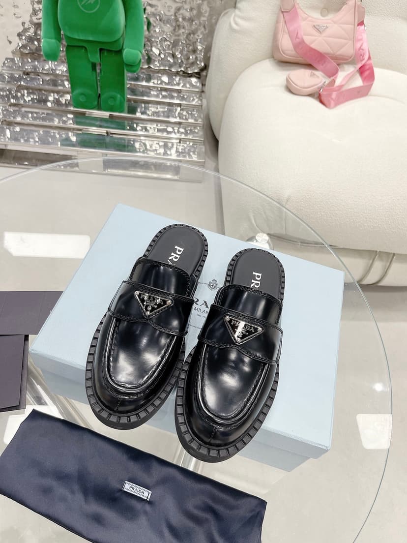 Prada Chocolate Brushed Mules Black For Women 1.6in/40mm PRD