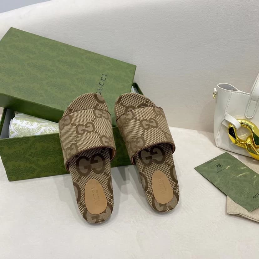 Gucci Platform Slide Sandal By Canvas Fabric Brown For Women GG