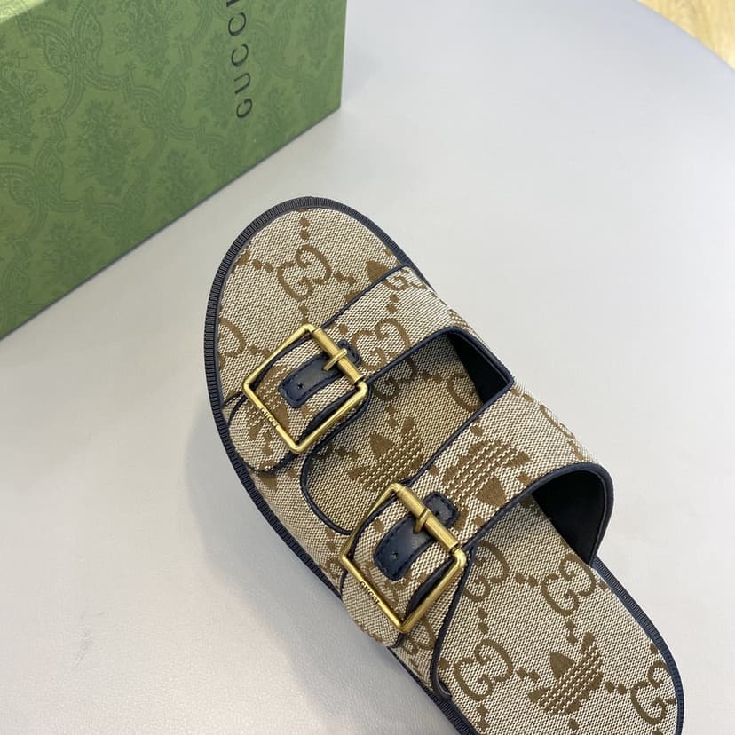 Adidas x Gucci Men's GG Slide Sandals With Strap Beige For Men ‎658020