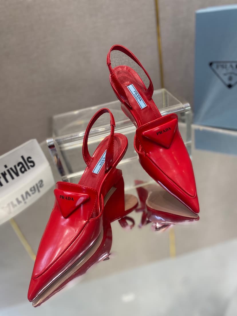 Prada Brushed Slingback Pumps Red For Women 2.6in/65mm PRD